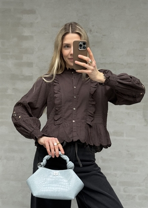 Petrine embroidery bluse Mørkebrun Neo Noir 